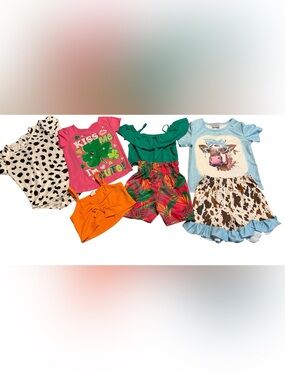 Girls Summer Outfit Bundle Lot | Cow Print • Tropical  • Boutique Styles Size 3T